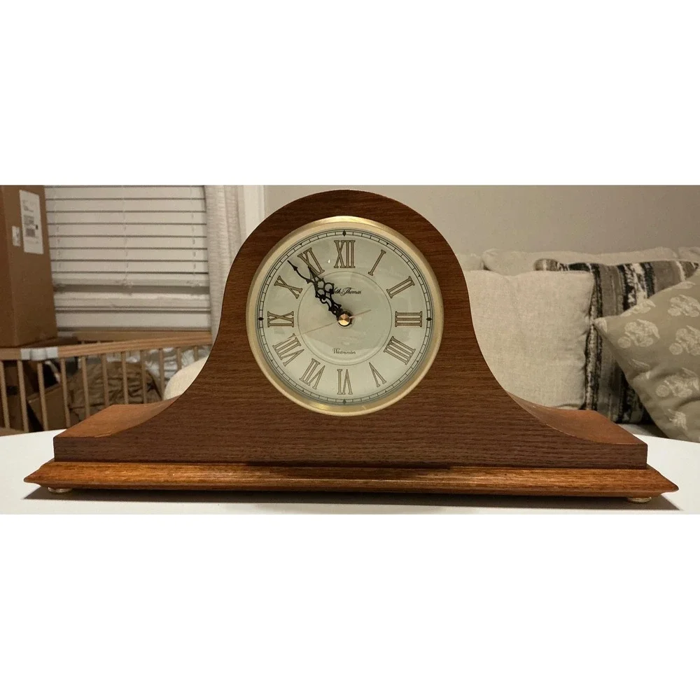 Seth Thomas Westminster Chime Mantel Clock Wood Tambour Quartz Japan Movement